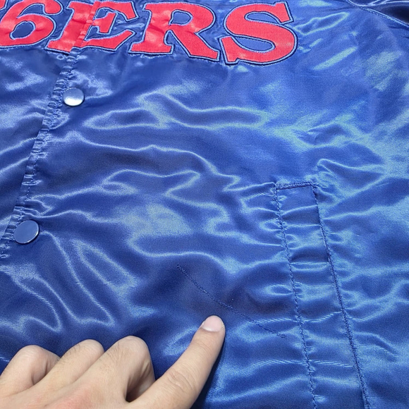 Vintage Starter Philadelphia 76ers Satin Jacket Blue Red Embroidered Logo M - Picture 9 of 11